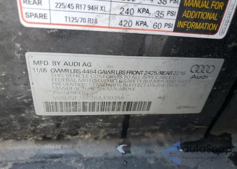 2006 Audi A3 2.0 Premium z USA, uszkodzony, nr VIN WAUNF78P26A110255